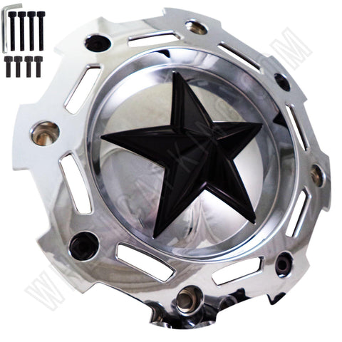 Rockstar by KMC Wheels Chrome with Black Center Custom Wheel Center Cap Caps Set 4 # SC-190 / S1004-04 / SC-198 NEW!! - Wheelcapking