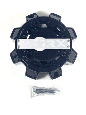 Worx Wheel Center Caps Worx Alloy Gloss Black 8-Lug WRX-0081BK 1700S01 + SCREWS