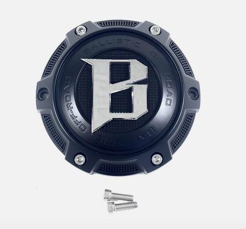 Ballistic Off-Road Matte Black / Chrome Logo Wheel Center Cap CAP OR_VD + BOLTS