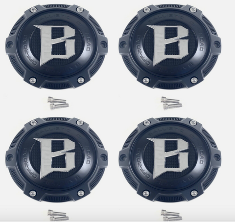 Ballistic Off-Road Matte Black / Chrome Logo Wheel Center Cap CAP OR_VD (4 CAPS) + BOLTS