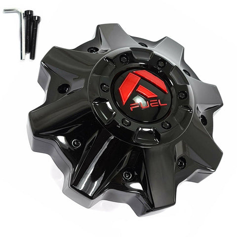 Fuel Wheels Gloss Black Red Logo Wheel Center Cap # 1002-53GBQ / 1002-49GBQ Lrg. Ext. - Wheelcapking