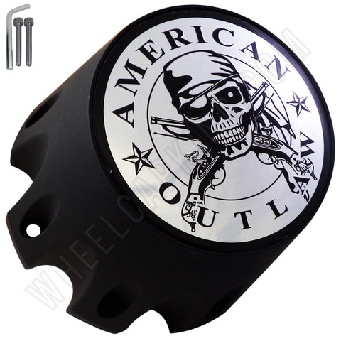 American Outlaw Wheels Flat Black / Chrome logo Custom Wheel Center Caps # BC-790SL (1 CAP) - Wheelcapking