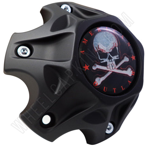 American Outlaw Wheels Flat Black / Red Logo Custom Wheel Center Caps # BC-849 (4 CAPS) - Wheelcapking