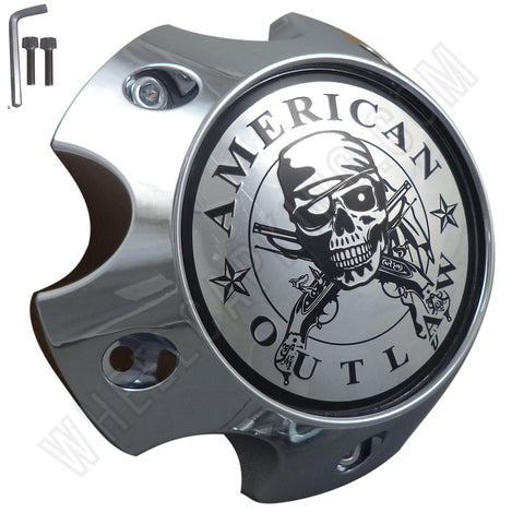 American Outlaw Wheels Chrome / Chrome Logo Custom Wheel Center Caps # BC-787S (4 CAPS) - Wheelcapking