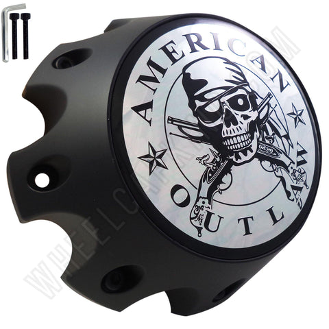 American Outlaw Wheels Flat Black / Chrome logo Custom Wheel Center Caps # BC-790HS (4 CAPS) - Wheelcapking