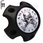 American Outlaw Wheels Flat Black / Chrome Logo Custom Wheel Center Caps # BC-787S (1 CAP) - Wheelcapking