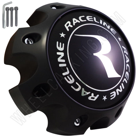 Raceline Wheels Flat Black Custom Wheel Center Caps # # 311164 / CPR981-8-B (4 CAPS) 8 LUG - Wheelcapking