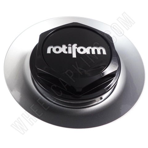 Rotiform Wheels Silver & Gloss Black Custom Wheel Center Caps # 36390-02 (4 CAPS) - Wheelcapking