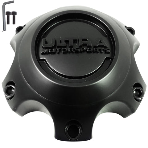 Ultra Motorsports Wheels Flat Black / Gloss Logo Wheel Center Cap # 89-9764SBB (1 CAP) - Wheelcapking