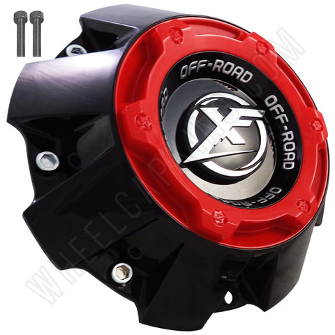 XF Offroad Wheels Flat Blk/Red Top Tall Custom Center Cap # 1444L227H (4 Caps) - Wheelcapking