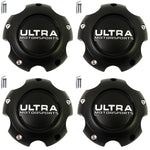 Ultra Motorsports Wheels Flat Black Wheel Center Cap # 89-9756 (4 CAPS) NEW+BOLTS - Wheelcapking