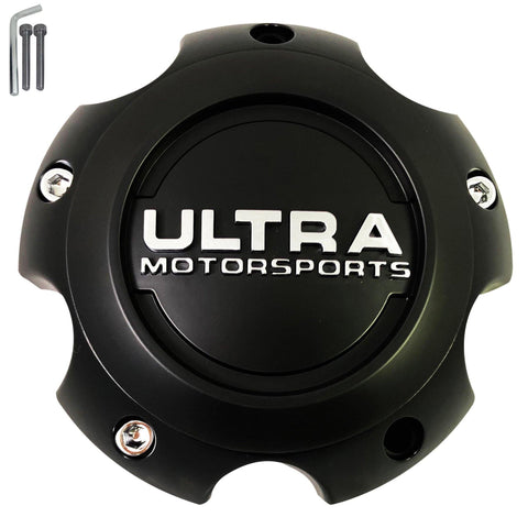 Ultra Motorsports Wheels Flat Black Wheel Center Cap # 89-9756 (1 CAP) NEW+BOLTS - Wheelcapking